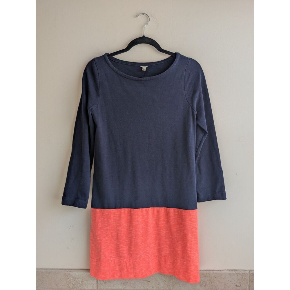 J.Crew Navy Coral Colorblock 100% Cotton Boat Neck Shift Dress XS 3/4 Sleeve